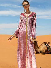 Vacation Long Sleeves Loose Lace-Up Embroidered V-Neck Dress